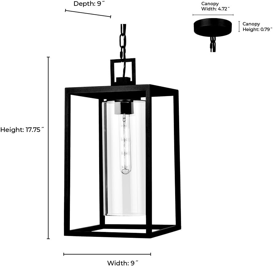 ML Lighting | Ellway II Collection | 93141-TBK | 1 Light Outdoor Hanging Lantern in Textured Black Finish with Clear Glass Shade | Perfect for Walkways, Porches, Backyards, Patios, and Driveways
