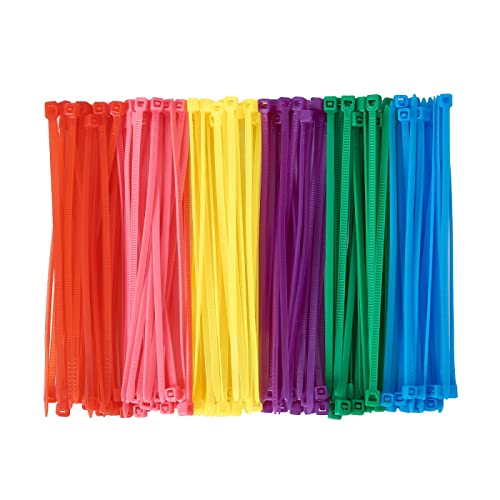 QDiShi 600pcs Small Colored Zip Ties 4 Inch Multi-Color Zip Wire Tie for Deco Mesh Wreath Supplies, Colorful Plastic Ties Yellow, Blue, Red, Green, Pink, Purple Zip Ties (100 per color)