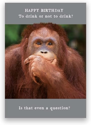 Male Funny Birthday Card For Him - General Card For Men - To Drink Or Not To Drink - Humorous Chimp Design - Eco-Friendly