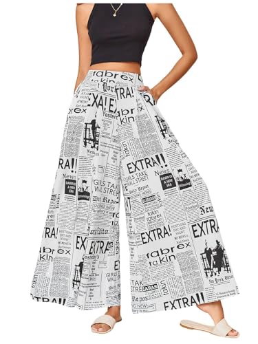 WDIRARA Women's Newspaper Print Wide Leg Pants