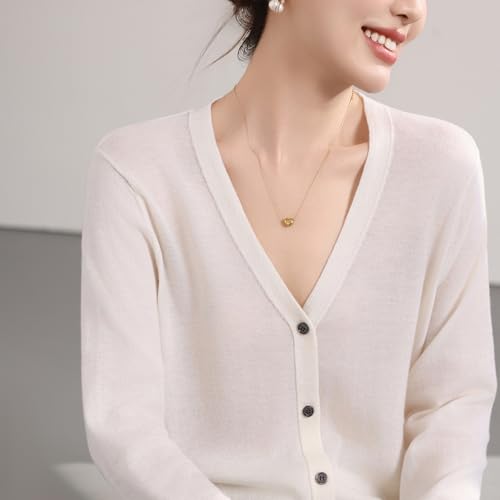 Image of Women's 100% Merino Wool Lightweight V-Neck Cardigan Sweater Button Down Long Sleeve Knitwear Outwear Tops