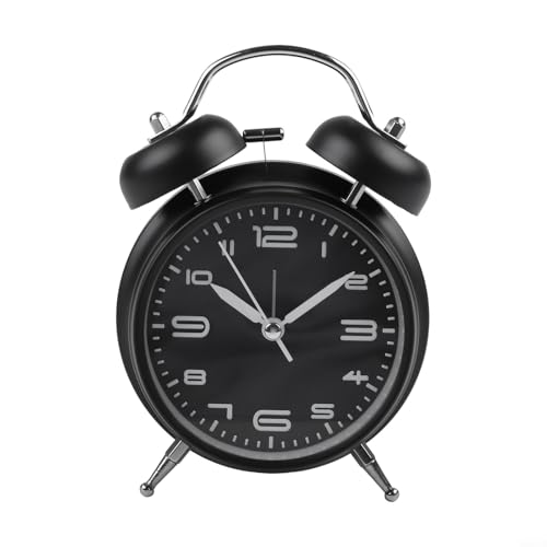 Reloj despertador compacto retro de 4 pulgadas, diseño analógico con brillo suave para una fácil lectura nocturna (negro)