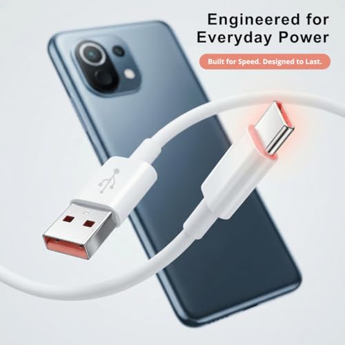 Image of Type-C 33W Fast Charging Cable | HyperCharge Enabled | 3A USB to Type-C Cable | 480Mbps Data Transfer | Compatible for Mi & Xiaomi, Redmi, Samsung Galaxy, Android Phones & Laptops (White)