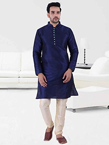 Image of HUZUR Men's Silk Solid Straight Long Kurta Pyjama Set| Ethnic Wear