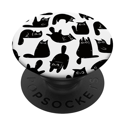 Cute Black Cat Kitty Funny Cat Lover White PopSockets Adhesive PopGrip