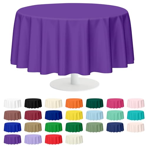 Image of Mulbozy 2 Pcs Purple Round Plastic Tablecloth Disposable,Purple Tablecloths