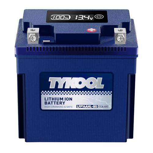 TYKOOL YTX14AHL-BS - Batería de litio LiFePO4 para motocicleta, 12.8 V, 8 Ah, 480 CCA, BMS integrada, batería de deportes de potencia, para motos acuáticas, motos de nieve, quad, cortacésped, tractor,