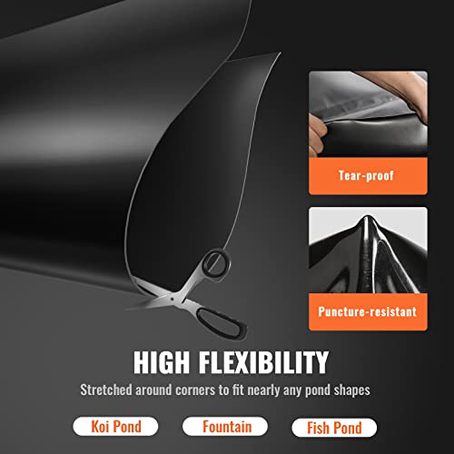 Vevor 15 X 20 Ft Pond Liner, 45 Mil Thickness, Pliable Epdm Material, Easy Cutting Underlayment For Fish Or Koi, Features, Waterfall Base, Fountains, Water Gardens, Black #TOP4