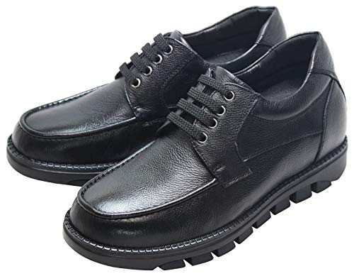 CALTO Men's Invisible Height Increasing Elevator Shoes - Black Pebble Grain Leather Lace-up Casual Shoes - 3 Inches Taller - G6381 - Size 8 D(M) US3
