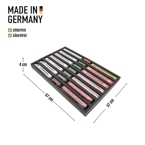 Insert mousse Feldherr échelle TT : 7 compartiments pour le stockage horizontal de vos trains