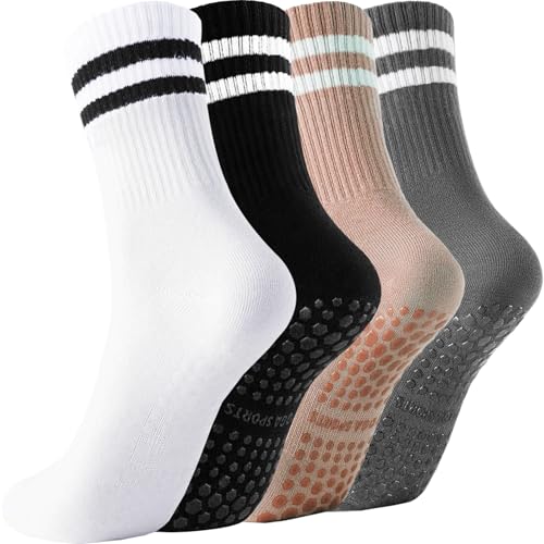 Vinuwu Lot de 4 Paires de Chaussettes Pilates Antidérapantes Femme 35-42