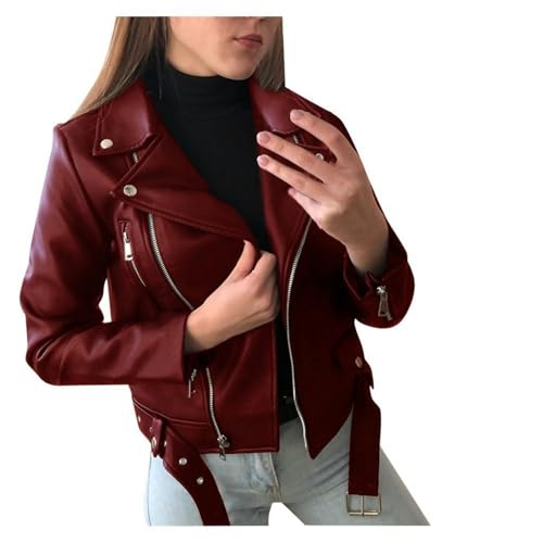 Veste ajustée coupe-vent en similicuir rouge pour femme L