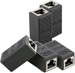 RJ45 Coupler, Shielded Ethernet Coupler, Cat7 Inline lan Coupler 8P8C Ethernet Extender Adapter Ideal for Extending the Ethernet Cables Female to Female Connector (5 Pack)