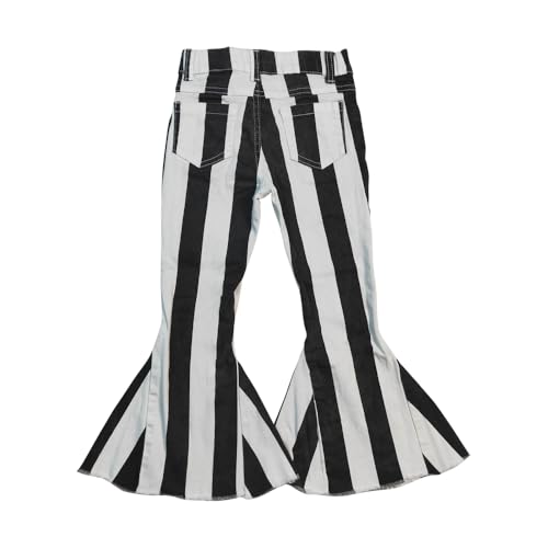 Todder Western White Black Stripe Jeans Girl Jeans Ruffle Bell Bottom2