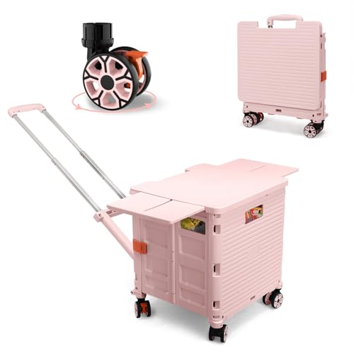 Chariot de courses pliable rose pour le camping et le marché - 2