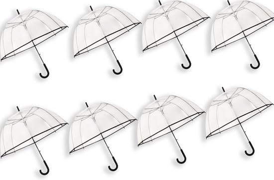 Parapluie de mariage pour la pluie 85 cm – 8 pièces – Parapluie de mariée transparent – Coupe-vent et résistant à la neige, trnasparent, 85cm