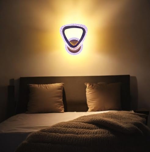 Image of Modern LED Wall Light with 3 Color Modes, Warm White, Blue, Light Pink, Acrylic Crystal Wall Lamp for Bedroom, Living Room, Hall, Golden Finish, Pack of 1,