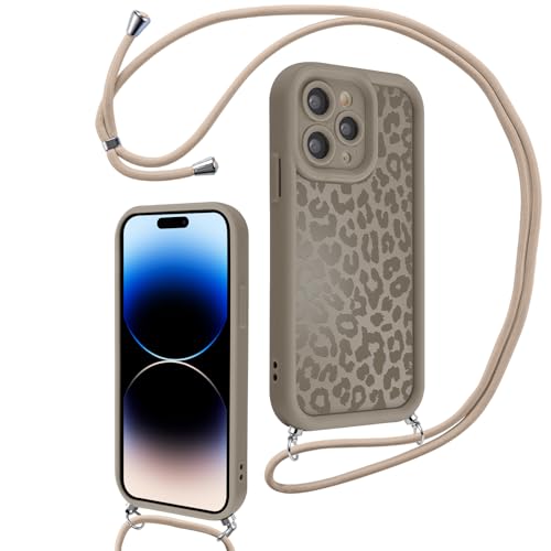 Xylota Handyband für iPhone 14 Pro Max Hülle mit Band Silikon Aesthetic Leopard Muster Design Handyhülle mit Kette Kordel Schlüsselband Schutzhülle für iPhone 14 Pro Max 6 7 zum Umhängen Braun