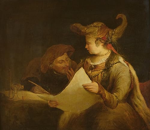 Lienzo decorativo Ester y Mardoqueo por Aert De Gelder, pintura mural de 60x90cm