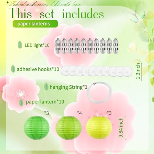 Image of Chinese Paper Lanterns - Pack of 10, 10-Inch Light Green /Green Hanging Lights for Birthday Party Decorations, Ceiling Decor, Rainbow Classroom, Wedding, and Home Party