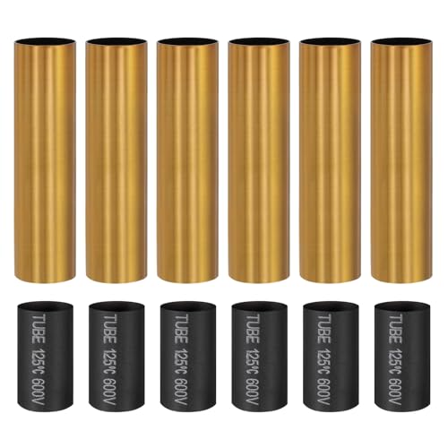 PATIKIL 3.5" Tall Candle Covers Sleeves, 6Pcs Metal E12 Chandelier Socket Sleeves with Insulation Heat Shrinkable Flame Retardant Tube Bulb Light Base Holder for Lamps, Gold Bronze