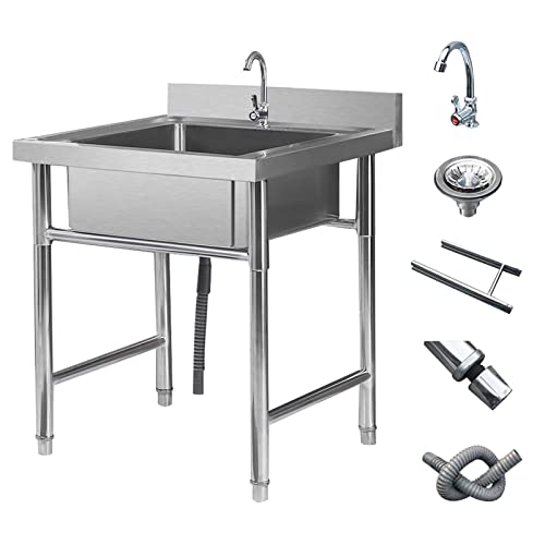 URYYRIT Lavabo de cocina para interiores y exteriores, fregadero de cocina de un solo cuenco, fregadero comercial de acero inoxidable, lavadero, baño, caravana