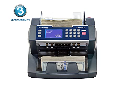 Accubanker Ab4200Uv Bank Grade Money Counter Machine 300 Bills Hopper Capacity Variable Counting Speeds Up To 1,800 Bills/Min With Counterfeit Detector Ultraviolet & Emergency Stop Function #TOP6