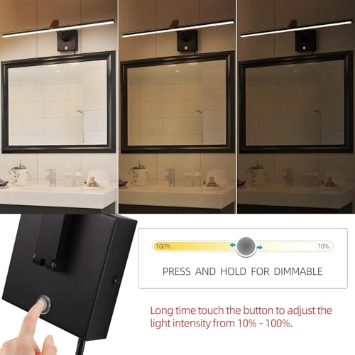 Image of Plug in Picture Light 24 inch Bathroom Vanity Light Touch Dimming 3CCT Bathroom Light Fixtures 270+170 Rotation IP44 Wall Sconce for Cabinet Living Room Hallway (Black /Brass)
