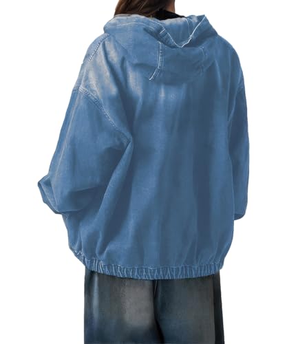Women's Zip Up Denim Hoodie Sweatshirt Jean Jacket Coats with Pockets3