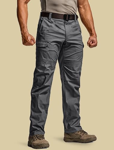 CQR Men's Utility Flex Cargo Pants, Classic-Fit Casual Stretch Work Pants, Water Resistant Lightweight Tactical Hiking Pants - Image 3