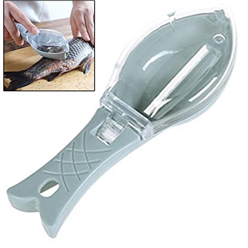 Multifuncional Pescado Limpio Escamas De Pescado Raspado Escala con Clear Pescado Cubierta del Escalador De Cocina Utensilios De Cocina (Azul)