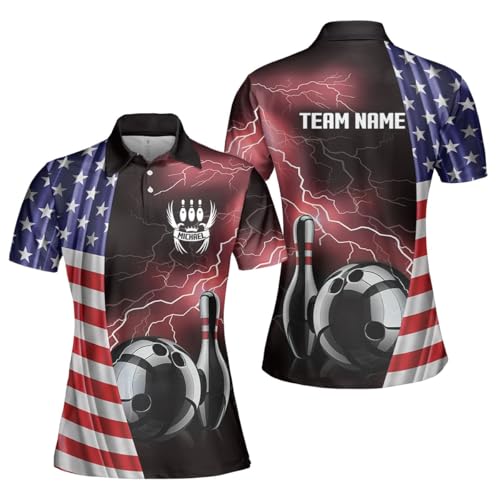 Custom Bowling Polo Shirts, US Flag Custom Bowling Jerseys for Men, American Flag Bowling Shirt, Bowling Uniform, Gift for Bowling Team Player4