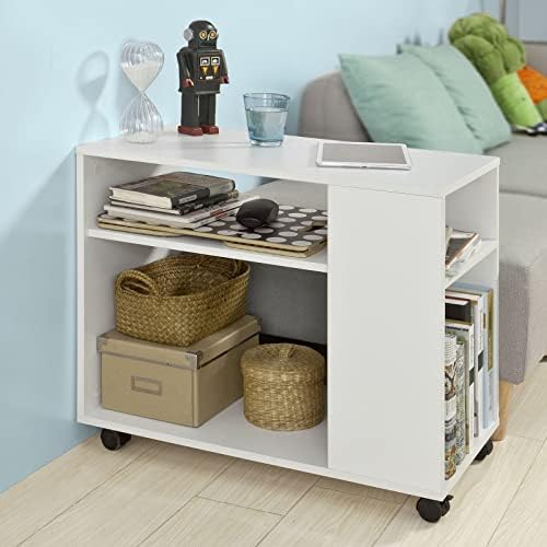 SoBuy® FBT34-W, Side Table End Table Coffee Table Lamp Table with Storage Shelves, 2 Tiers Bookcase on Wheels