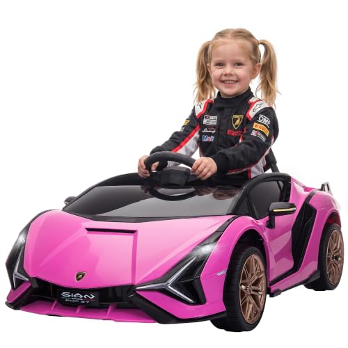 HOMCOM Voiture électrique Enfants de Sport Véhicule électrique Lamborghini Sian 12 V - V. Max. 5 Km/h avec Télécommande 2,4G Effets sonores + Lumineux Rose