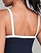 HeyNuts Vintage Color-Block Strappy Crop Cami Tank Top for Womens, Scoop Neck Spaghetti Strap Low Impact Wirefree Workout Athletic Basic Gym Yoga Longline Sports Bras Padded True Navy/White S