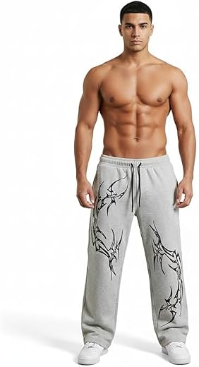 Piestar Men's Baggy Track Pants, Baggy Streetwear, Cotton Track Pants, Elastic Waist &amp; Relaxed Fit Bottoms