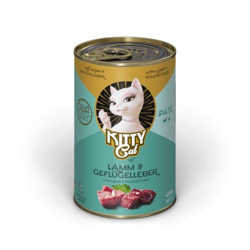 KITTY Cat Paté Mix 2, 6 x 400 g, Nassfutter für Katzen im Probierpaket, getreidefreies Katzenfutter mit Taurin, Lachsöl und Grünlippmuschel, Alleinfuttermittel mit hohem Fleischanteil, Made in Germany