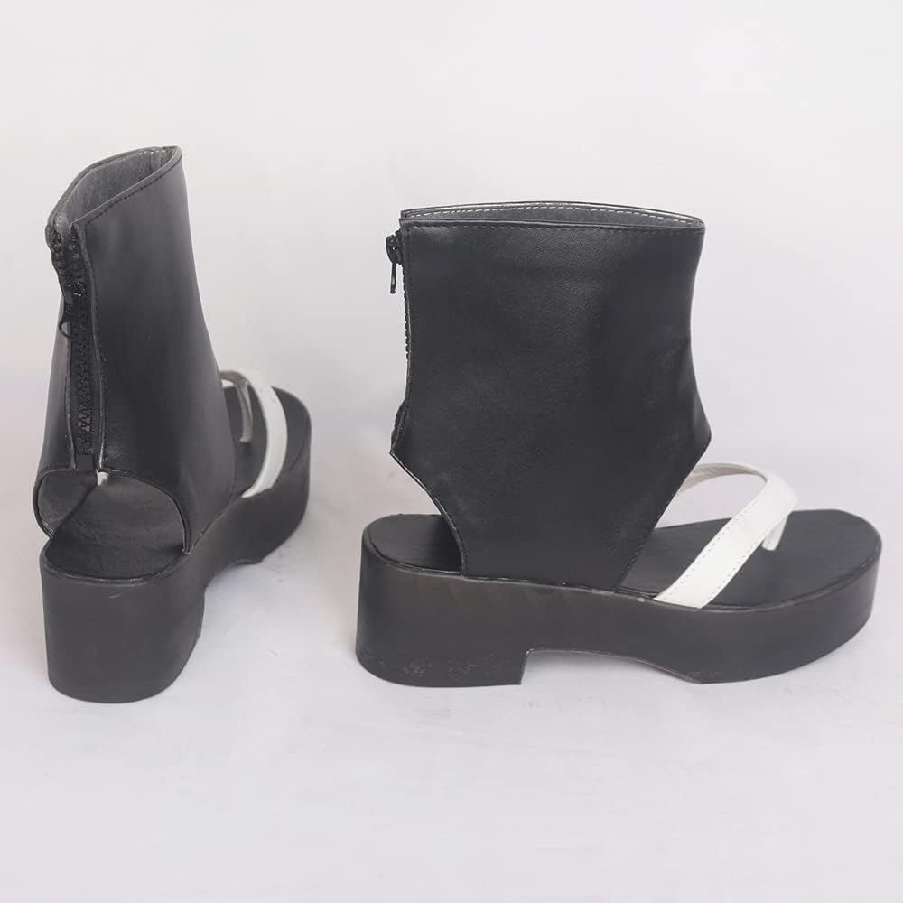Yuancoser Black Platform Sandals Boots with White Thong Strap Cosplay Shoes S008