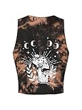 Remidoo Women's Graphic Tank Top V Neck Mushroom Crop Top Sleeveless Tie Dye Shirt Multicoloured Small