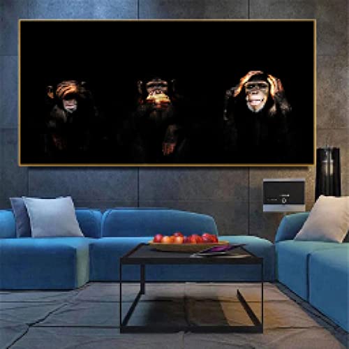 Toile singe gorille noir grand format pour décoration salon moderne