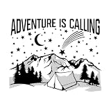 L'avventura chiama la foresta e la tenda Adesivi murali in PVC 34x43.1cm Cultura del tatuaggio Nero