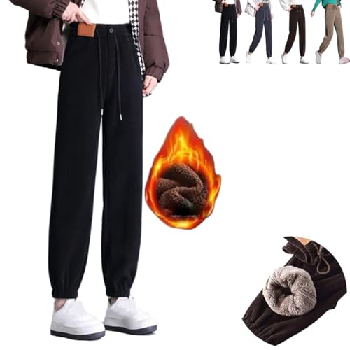 [Zhongle] Women Composite Fleece-Lined Thick Pants,Plus Size High Waist Cold Weather Joggers Sweatpants with Pockets for Women (