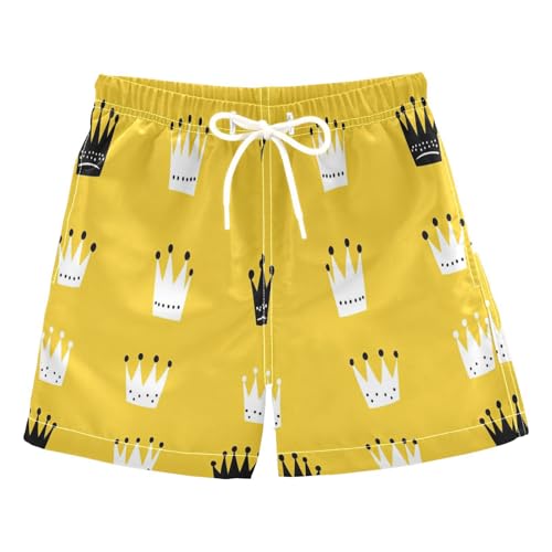 Jucciaco Boys Swim Trunk Quick Dry Beach Board Shorts King Queen Crown Yellow Swimwear for Kids