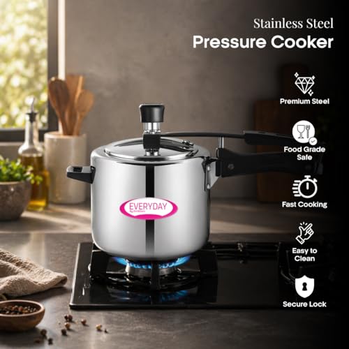 Image of Everyday Stainless Steel Pressure Cooker Set of 3 | 2L + 3L + 5L | Mirror Finish Inner Lid Design | Gas & Induction Compatible | Complete Family Cooking Set
