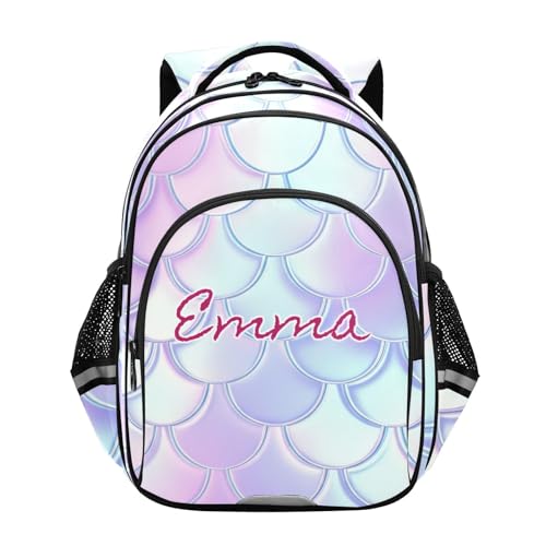 Sac à dos d'école personnalisé motif écailles de sirène colorées pour enfant