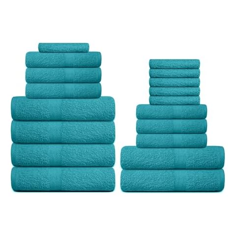 TOALLA Luxury Bath Towels Set (18 Pack) - 100% Cotton Bathroom Towels, Quick Dry Shower Towels, Extra Absorbent Bath Towel, Super Soft, 6 Bath Towels, 6 Hand Towels, 6 Wash Cloths - Aqua Cover