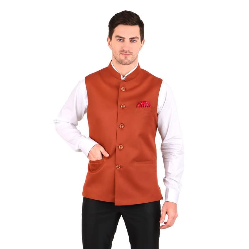 GRACYSHADE Men’s Nehru/Modi Jacket (Waistcoat) along-with Inner pocket - Premium Cotton Fabric with Polyester lining, Stylish Sleeveless Bandhgala Regular Fit for Festive, Casual, or Occasional