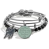 Alex and Ani Harry Potter - Sirius Black Character Set of 3 Expandable Charm Bangle Bracelet, Midnight Silver Finish, Green Charm, 2 to 3.5 in
