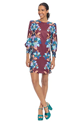 Donna Morgan Women's Plus Size Long Sleeve Shift Dress, Wine/Teal, 14 #TOP25