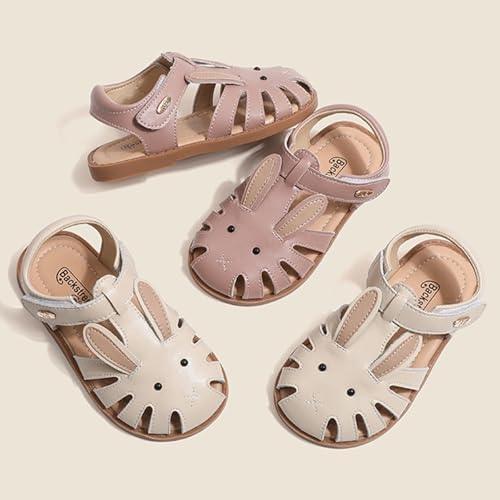 Image of WUIWUIYU Toddlers Little Girls T-Strap Hook&Loop Dress Strawberry Summer Shoes Closed Toe Carrot Sandals